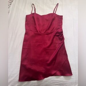 Elodie Red Asymmetrical Ruched Slip Dress